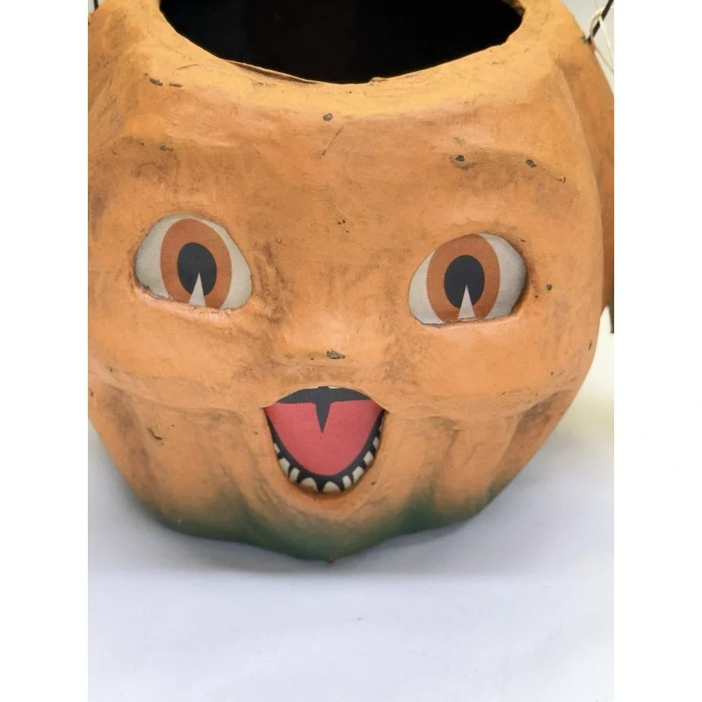 Bethany Lowe Vintage Styl PaperMache Halloween Jack-O-Lantern Pumpkin Bucket
